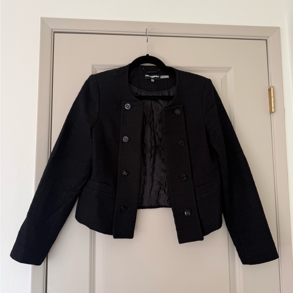 Karl Lagerfeld Black Textured Blazer | Size S